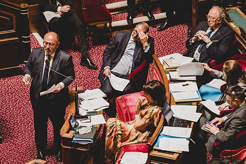le sénateur Laurent Duplomb au Sénat avec un micro
