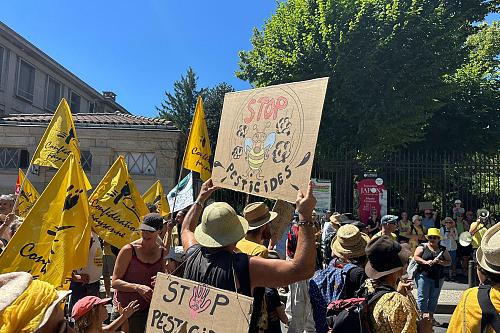 une foule brandit des pancartes "stop pesticides"