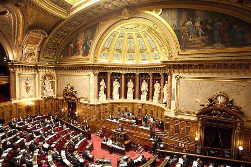 Vue sur l'hémicycle du Sénat.