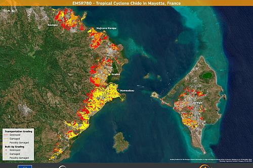 carte de la destruction de Mayotte après le passage du cyclone tropical Chido