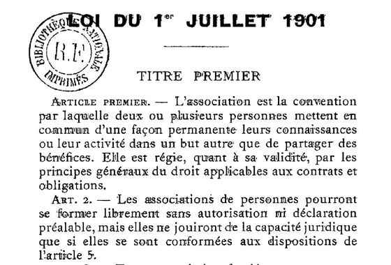 Loi de 1901 sur les associations. 