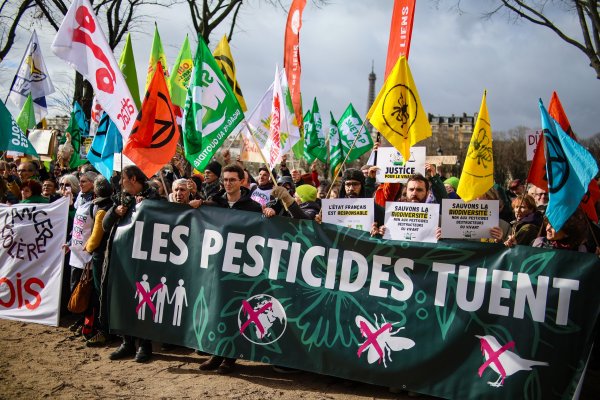 une banderole "les pesticides tuent"