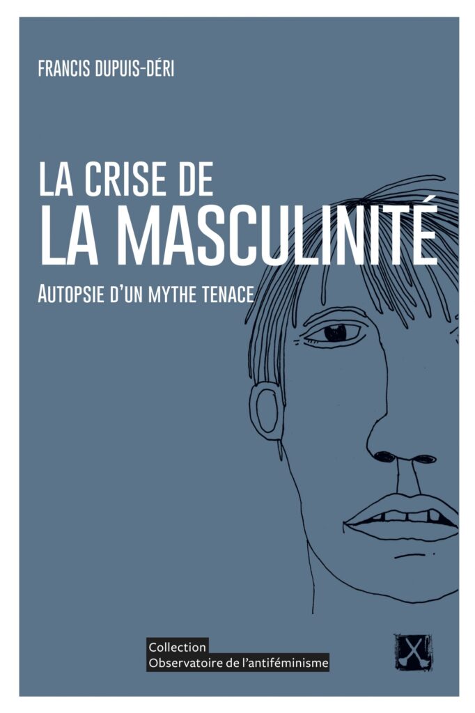 Couverture d'un livre bleu avec un dessin de tête d'homme