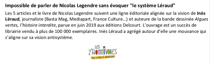 Extrait de la note interne rédigée par Les Z'Homnivores titrée : "impossible de parler de Nicolas Legendre sans évoquer le système Léraud".