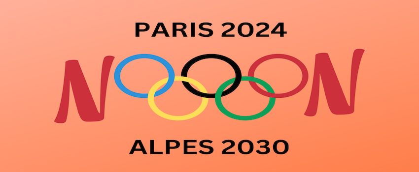 Les anneaux, symboles des jeux olympiques, forment un non à Paris 2024 et Alpes 2030