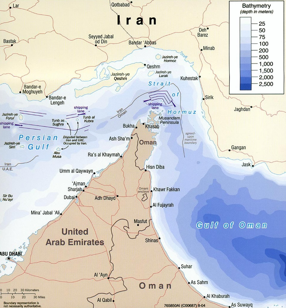 Carte du détroit d'Ormuz (ou Hormuz)