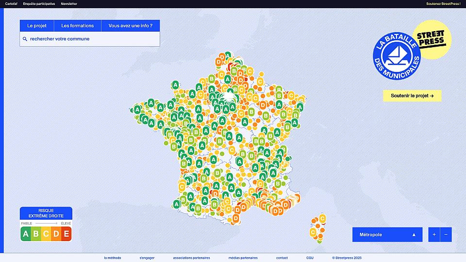 Capture d'écran de la carte interactive de Streetpress. 