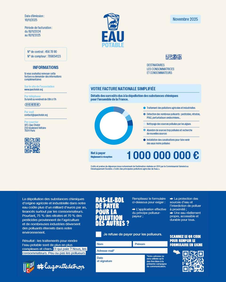 facture pour la dépollution de l'eau potable