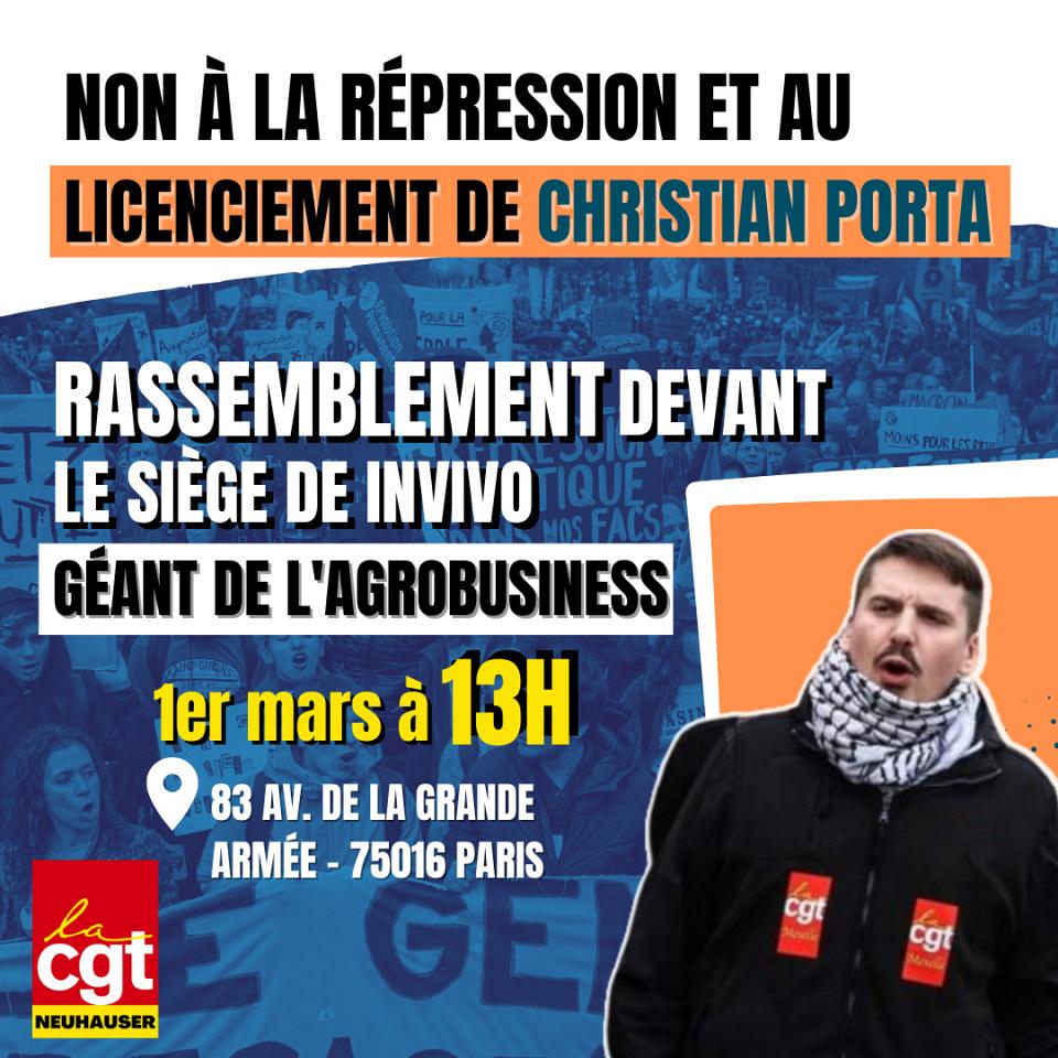 Affiche appelant au rassemblement devant le siège de la coopérative agricole In Vivo à Paris le 1er mars