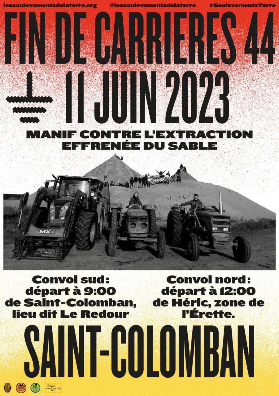 Affiche d'une manifestation contre les carrières de sable de Saint-Colomban le 11 juin 2023.