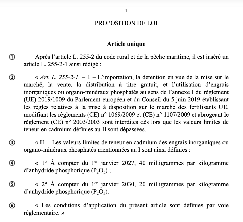 extrait proposition de loi cadmium