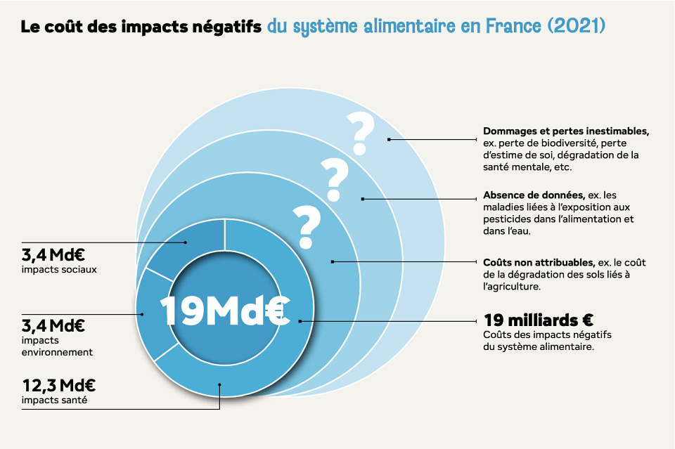 visuel montrant le coût des impacts négatifs du système alimentaire en France