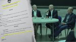 un photomontage d'un homme parlant à une table ronde acec un document dont des extraits sont surlignés.