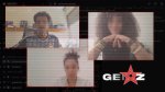 Trois jeunes aux visages flouéts sur un écran noir. 